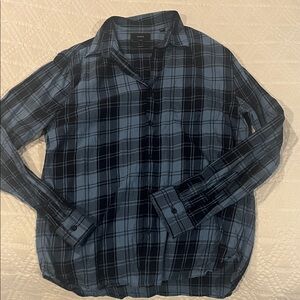 Vince Men's blue and Black Plaid Shirt size large